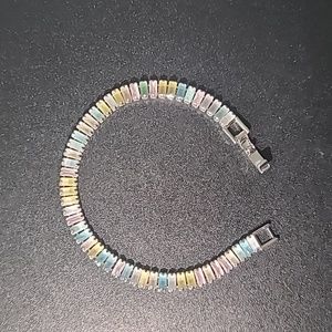 Rainbow Emerald Cut Rectangle Multi-Color Baroque Crystals Bead Bracelet